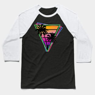 Distressed Synthwave Triangle Palm Tree Design Baseball T-Shirt